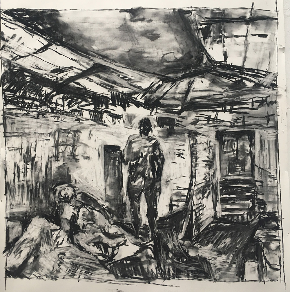 <b>Untitled (2019)</b><br />40"x40"<br />Charcoal on paper