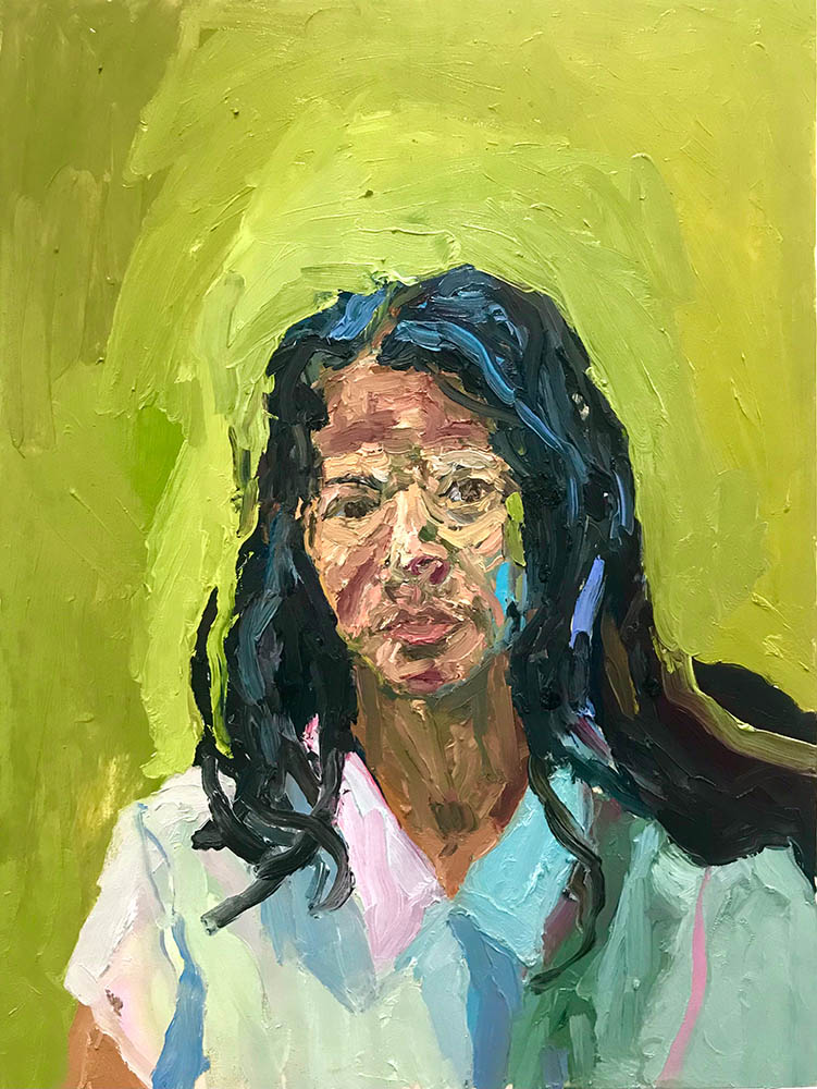 <b>B.'s Story (2022)</b><br />20x16"<br />Oil on wood and audio file