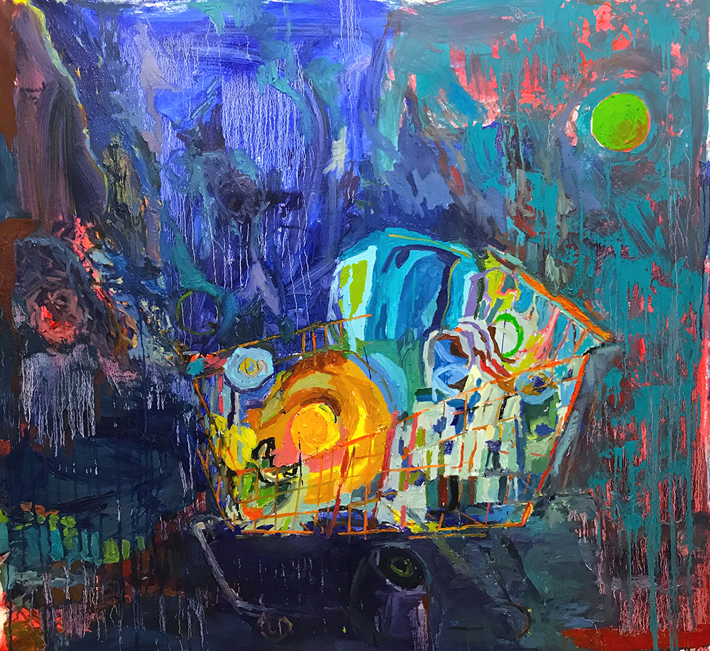 <b>Night Stand (2021)</b><br />46x55"<br />Oil on canvas