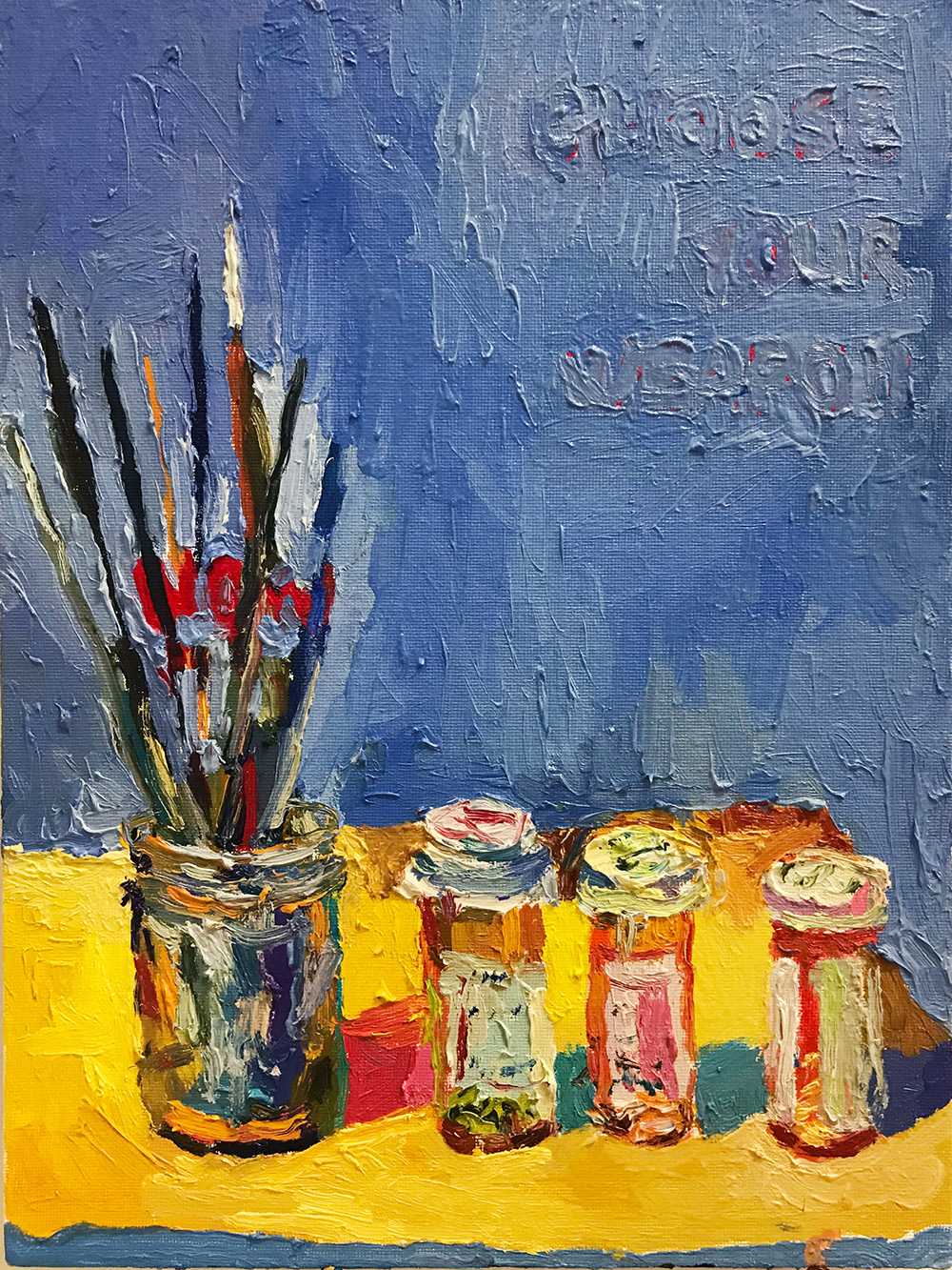 <b>Choose you weapon (2021)</b><br />12x9"<br />Oil on panel ​