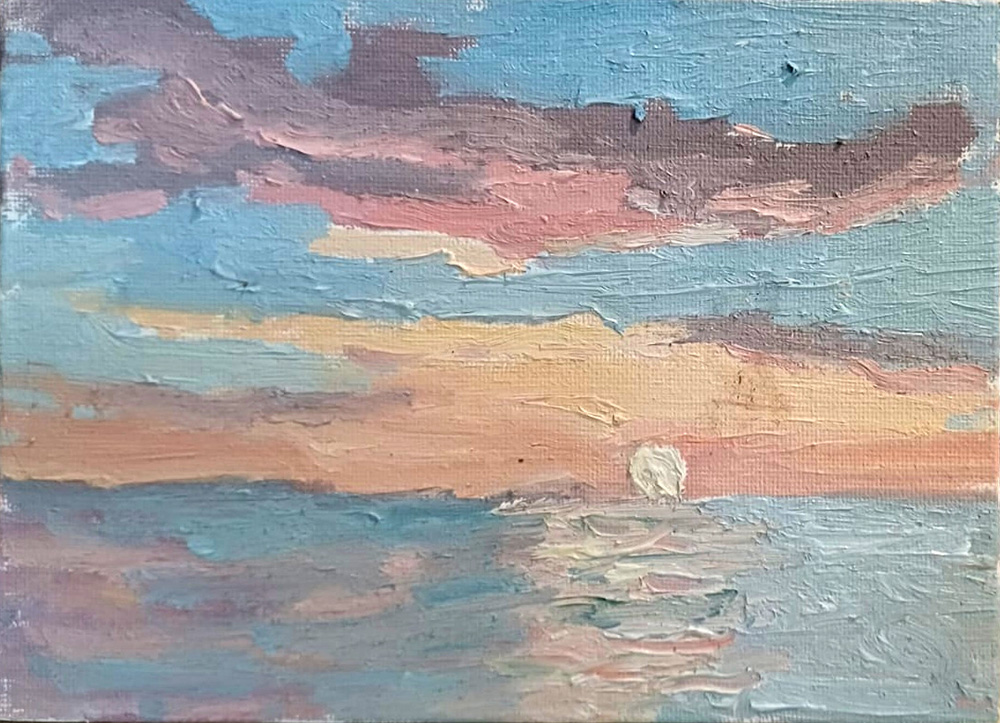<b>Coucher de soleil sur St Jean (2024)</b><br />4 x 6 in<br />Oil on panel
