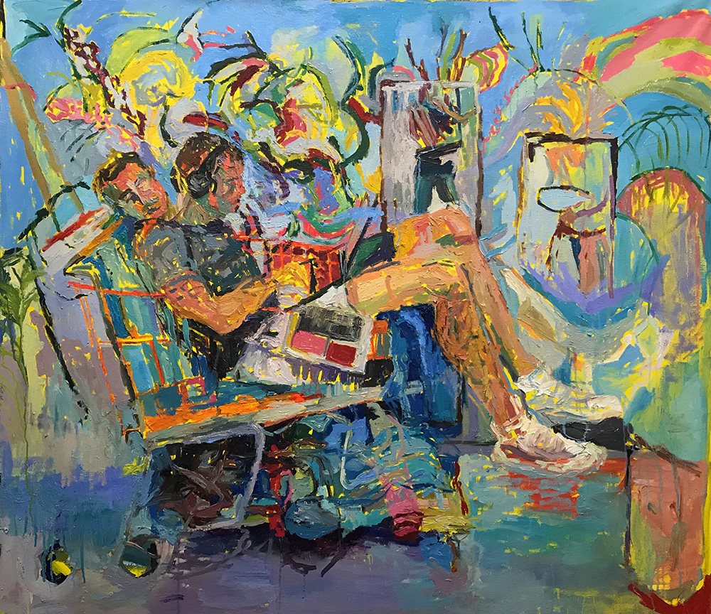 <b>Working Station (2021)</b><br />46x54"<br />Oil on canvas